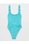 Aerie Shine Crinkle Birthday Scoop One Piece Swimsuits Blue