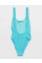 Aerie Shine Crinkle Birthday Scoop One Piece Swimsuits Blue