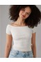 Aerie Cropped Ribbed Off-The-Shoulder Top Cardigan White