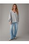 Aerie Oversized Big Hug Waffle V-Neck Sweatshirts Gray