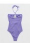 Aerie Crinkle Bandeau One Piece Swimsuits Purple
