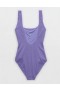 Aerie Crinkle Wide Straps Scoop One Piece Swimsuits Purple