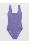 Aerie Crinkle Wide Straps Scoop One Piece Swimsuits Purple