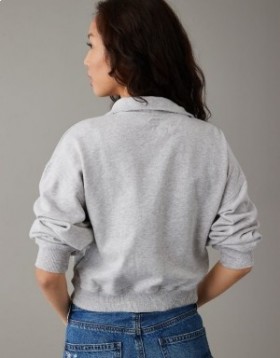 Aerie Cropped Quarter-Zip Sweatshirts Gray