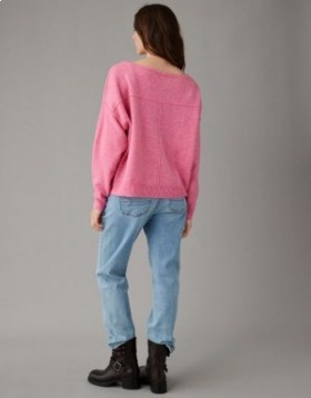 Aerie Whoa So Soft Ballet-Neck Pullover Pink