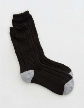 Aerie Cable Crew Socks Black