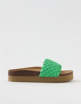 Aerie Woven Platform Sandals Green