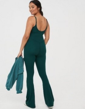 Aerie OFFLINE By Real Me Xtra Flare Jumpsuit Deep Green