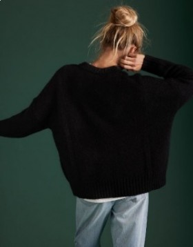 Aerie AE77 Premium Mohair-Blend Boyfriend Sweater Black