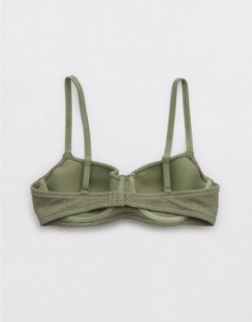 Aerie Crinkle Lightly Lined Underwire Bikini Top Olive