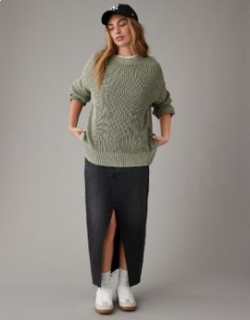 Aerie Long Weekend Crewneck Pullover Olive Green
