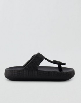 Aerie Cushonaire Flo Cloud Tanga Sandals Black