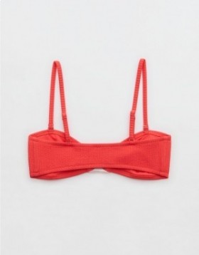 Aerie Crinkle Bandeau Bikini Top Red