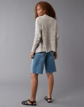 Aerie Pointelle-Knit Cardigan Gray