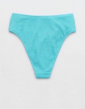 Aerie Shine Crinkle High Cut Cheeky Bikini Bottoms Blue