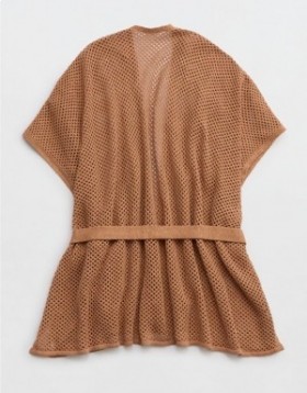 Aerie Metallic Crochet Cape Dress Khaki