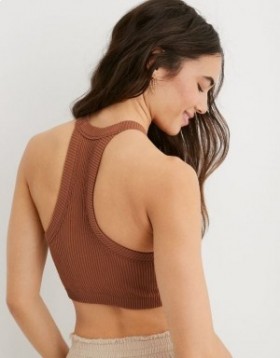 Aerie Superchill Seamless High Neck Top Bras Brown