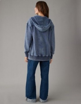 Aerie Oversized Washed Zip-Up Hoodie Navy