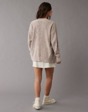 Aerie Pointelle-Knit Cardigan Brown