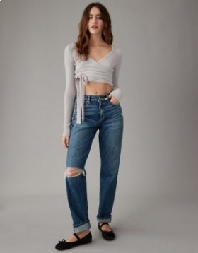 Aerie Cropped Ballet Wrap Cardigan Gray