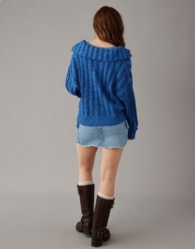 Aerie Collared Pullover Sweater Blue