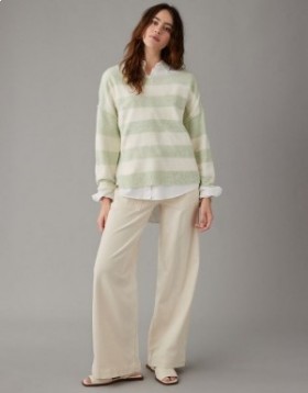 Aerie Whoa So Soft Ballet-Neck Pullover Green