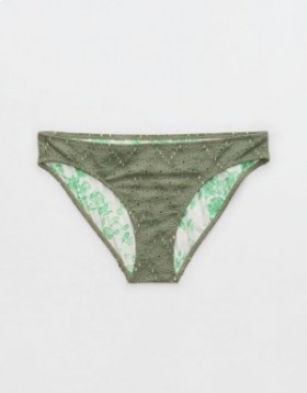 Aerie Eyelet Full Coverage Bikini Bottoms Olive Green