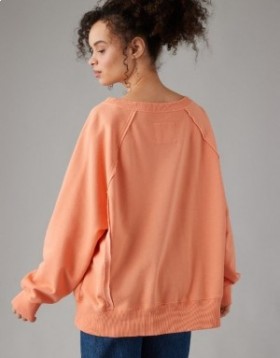 Aerie Big Hug Oversized Notch Neck Sweatshirts Orange