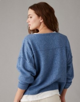 Aerie Whoa So Soft Ballet-Neck Pullover Blue