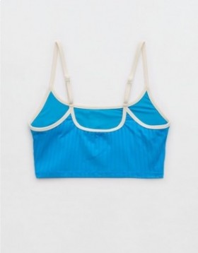 Aerie Wide Rib Scoop Longline Bikini Top Blue