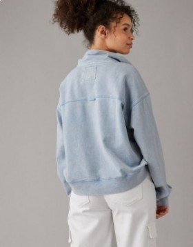 Aerie Quarter-Zip Fleece Sweatshirts Light Blue