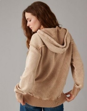Aerie Oversized Washed Zip-Up Hoodie Brown