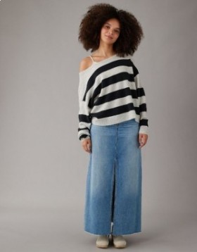 Aerie Whoa So Soft Ballet-Neck Pullover Navy