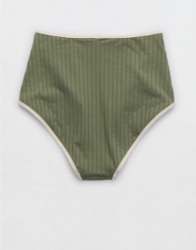 Aerie Wide Rib High Waisted Bikini Bottoms Olive Green