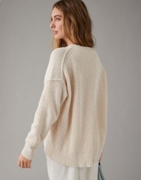 Aerie Long Weekend Crewneck Pullover White