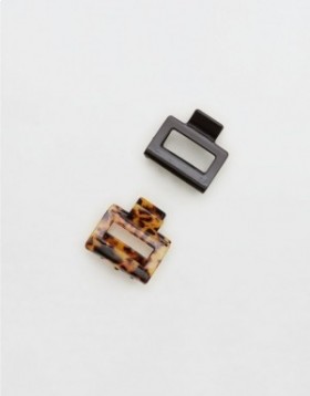 Aerie Square Clip 2-Pack Hair Accessories Leopard Black