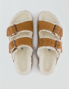 Aerie Shearling Arizona Sandals Brown
