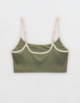 Aerie Wide Rib Scoop Longline Bikini Top Olive Green