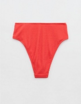 Aerie Crinkle High Cut Cheeky Bikini Bottoms Red