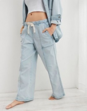 Aerie Me-Day Tie Waist Pants Blue