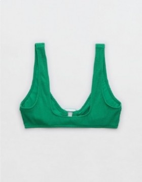 Aerie Crinkle Wide Strap Scoop Bikini Top Green