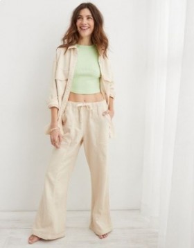 Aerie Me-Day Tie Waist Pants Light Yellow