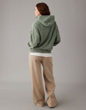 Aerie Fleece Hoodie Olive Green