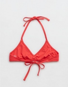 Aerie Crinkle Halter Voop Bikini Top Red