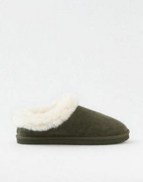 Aerie Fur Scruff Slippers Olive Green