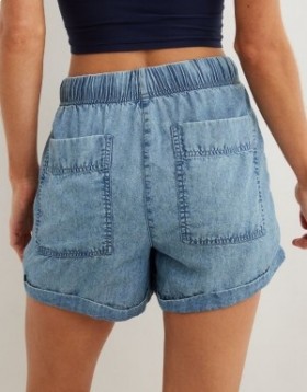 Aerie High Waisted Tie Waist Shorts Indigo Wash
