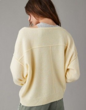 Aerie Whoa So Soft Ballet-Neck Sweater Yellow