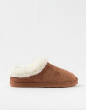 Aerie Fur Scruff Slippers Brown