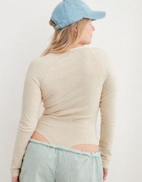 Aerie Long Sleeve Henley Body Beige