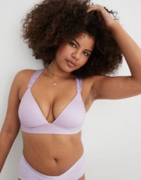 Aerie Sunnie Wireless Lightly Lined Bloom Lace Strap Bras Lavender